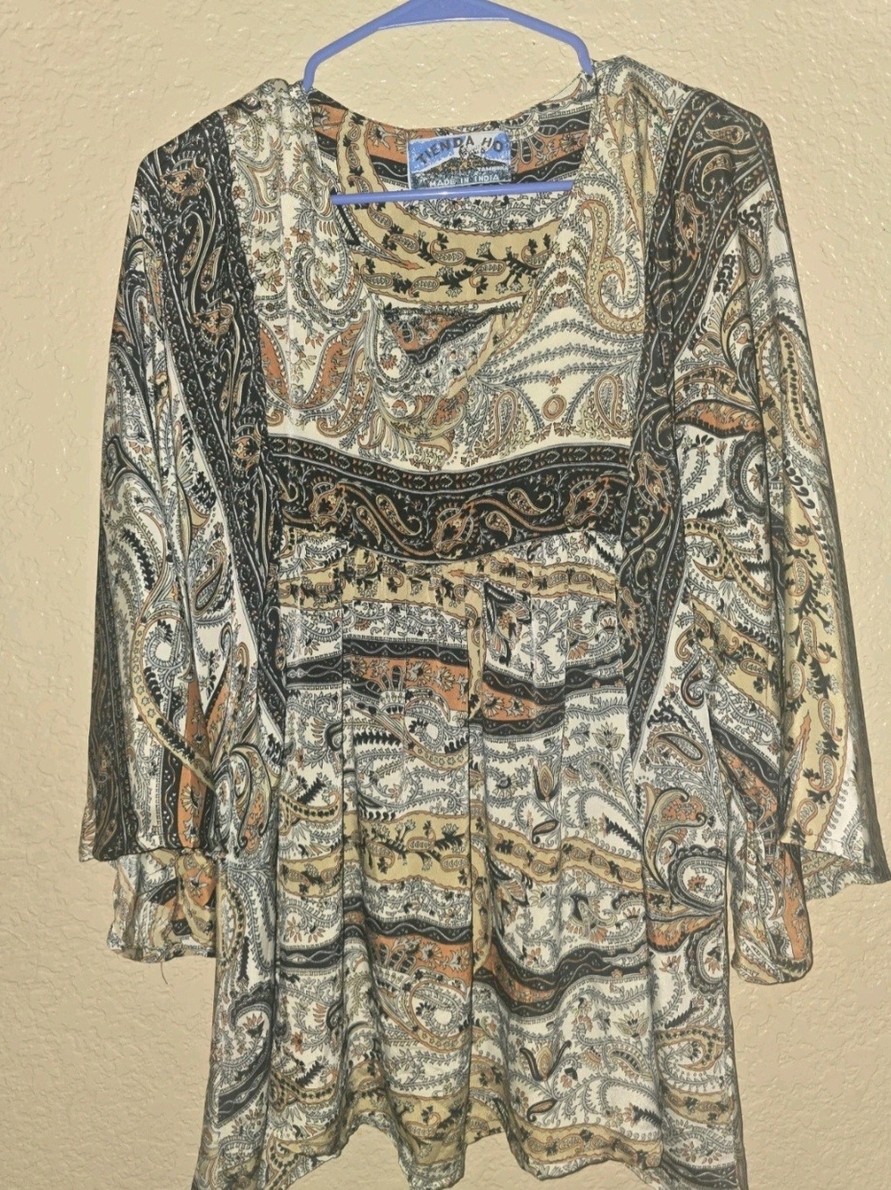 Tienda Ho Paisley Print Long Sleeve Boho Peasant Blouse Women's Made in India